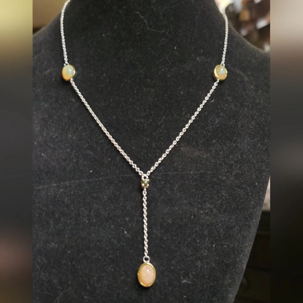 Opal 4k each & black opal .5k sterling & gold 16" necklace - Picture 1 of 7